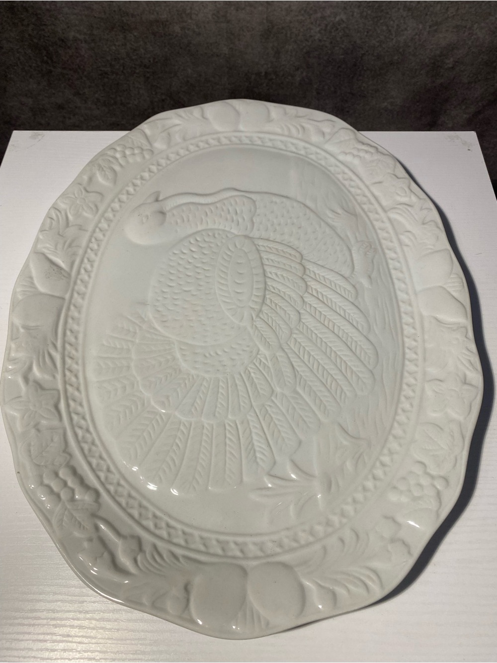 OGGI White Ceramic Turkey Platter Large Embossed Thanksgiving Serving Oval 18"⁠